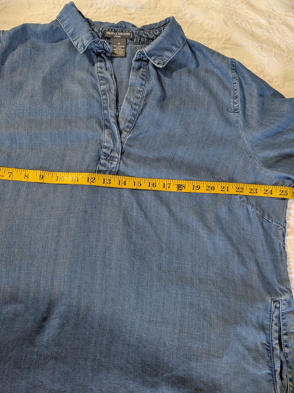 Chelsea & Theodore Blue Denim Tencel Lyocell Dress Side Pockects Size X-Large - Picture 7 of 8